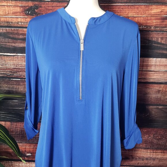 NWT Ellen Tracy Company Top L Zip Front 3/4 Length Sleeve Blue - Picture 5 of 10